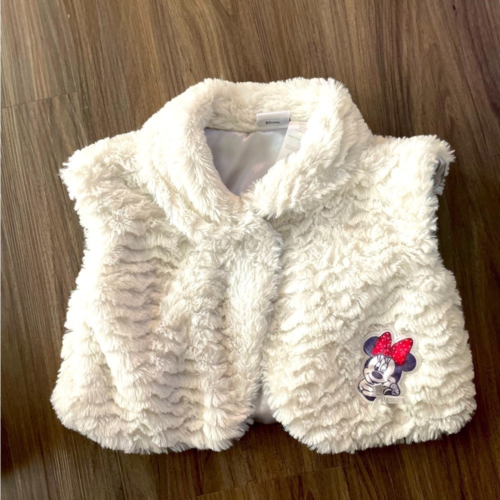 Disney White Furry Vest with Minnie Mouse Design size 5